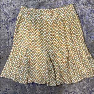 Whimsical Colorful Floral 100% Silk Midi Skirt vtg